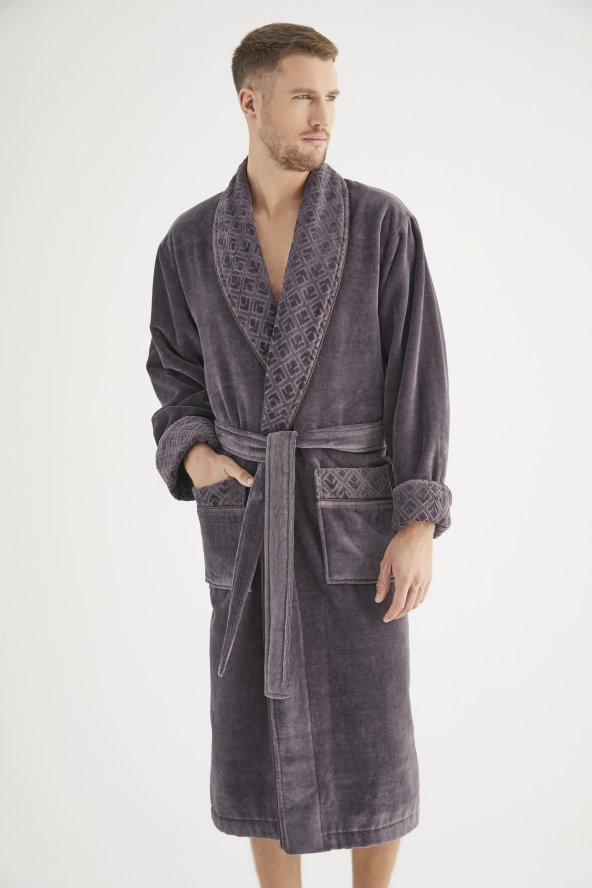 Yaka Jakarlı %100 Cotton Erkek Bornozu - 10