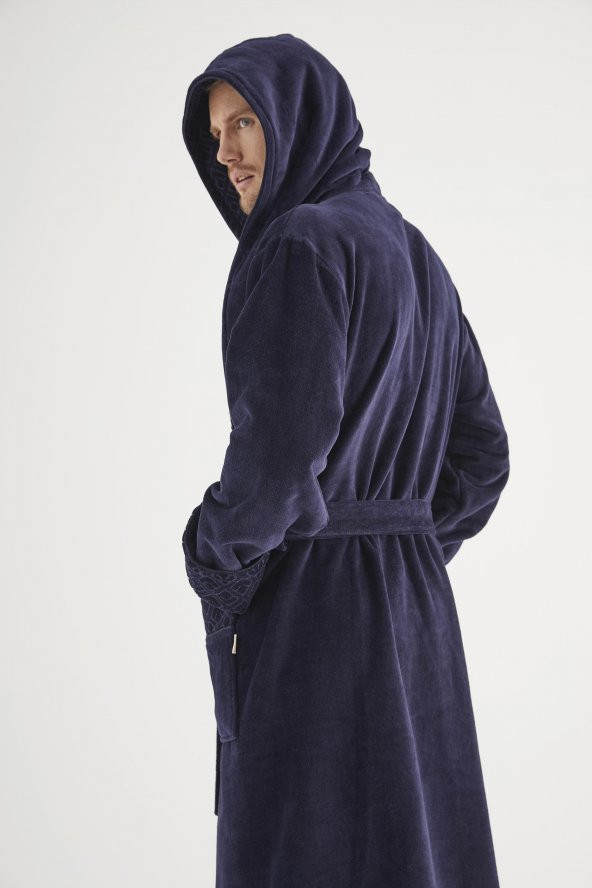 Yaka Jakarlı %100 Cotton Erkek Bornozu - 4