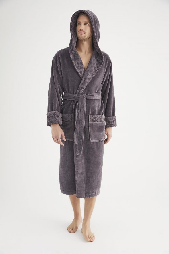 Yaka Jakarlı %100 Cotton Erkek Bornozu - 8