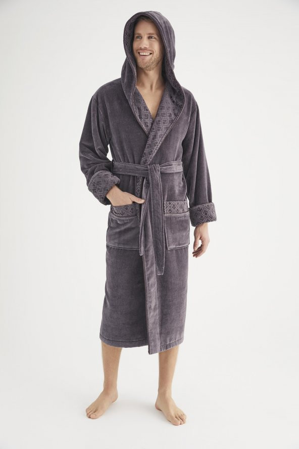 Yaka Jakarlı %100 Cotton Erkek Bornozu - 9