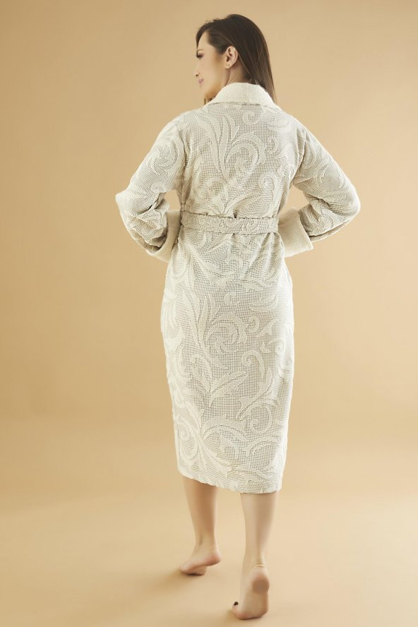 Jakarlı Organik %100 Cotton Bayan Bornozu - 4