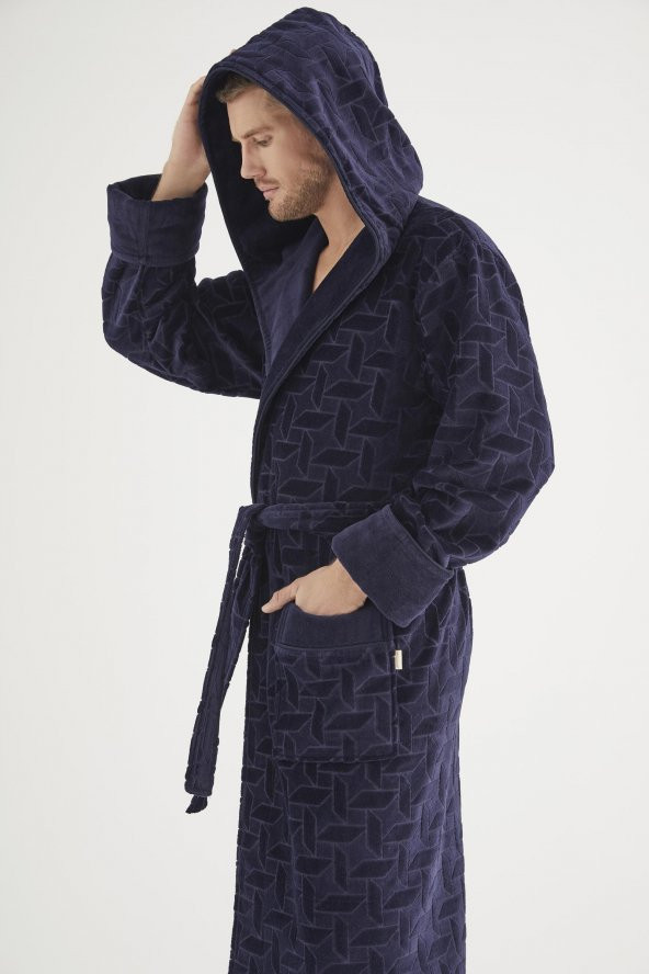 Jakarlı %100 Cotton Erkek Bornozu - 2