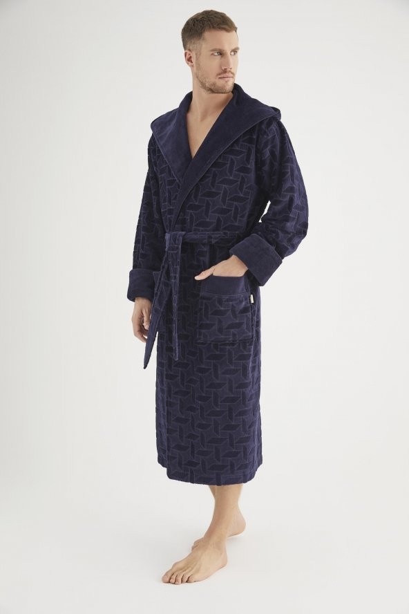 Jakarlı %100 Cotton Erkek Bornozu - 6
