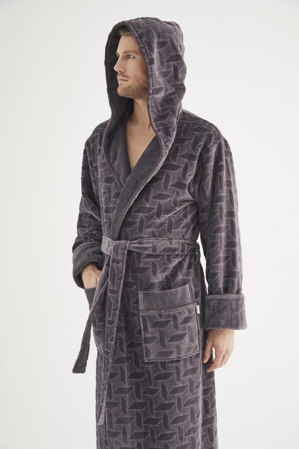Jakarlı %100 Cotton Erkek Bornozu - 9