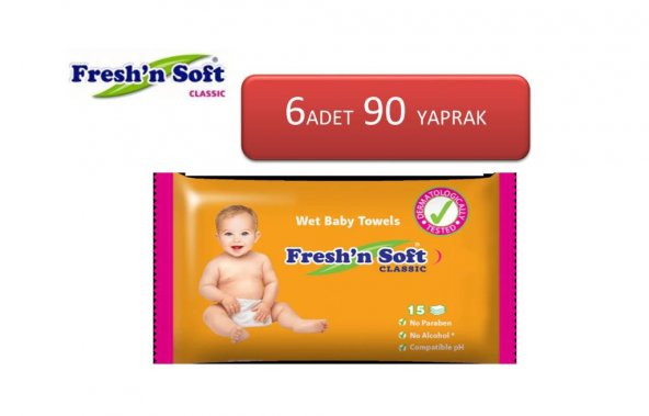 Freshnsoft Classıc Islak Bebek Havlusu 15'li* 6 Adet