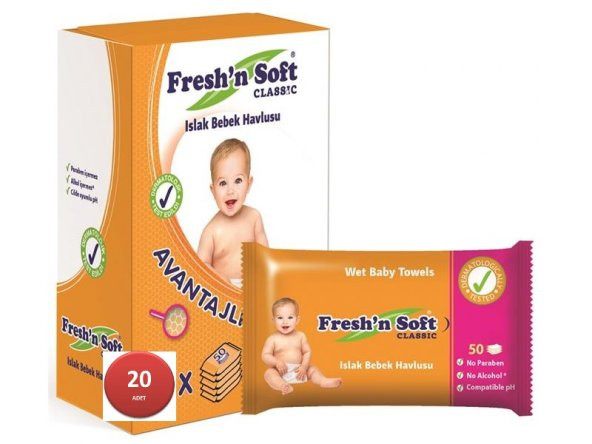 Freshnsoft Classıc Islak Bebek Havlusu 50'li* 20 Adet