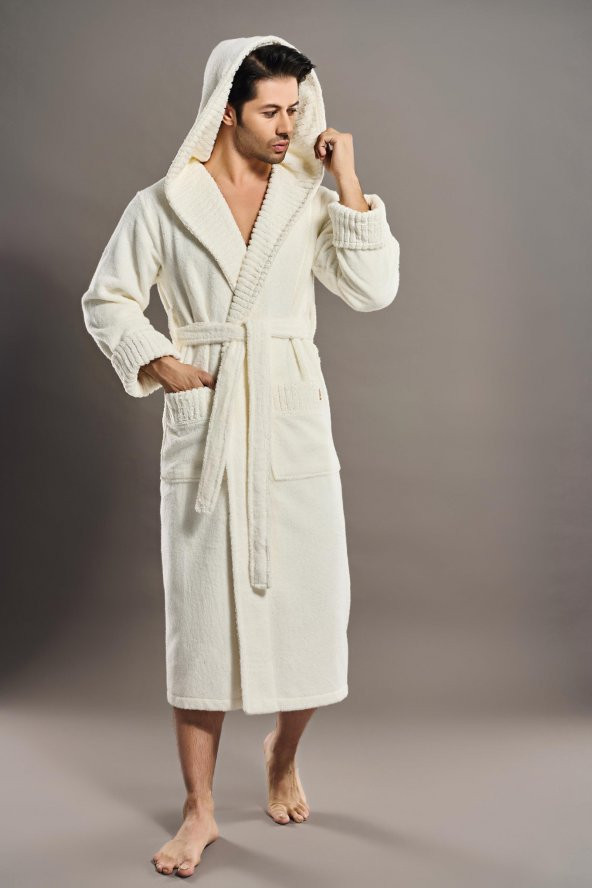 Yaka Fitilli %100 Organik Cotton  Cotton Erkek Bornozu - 2