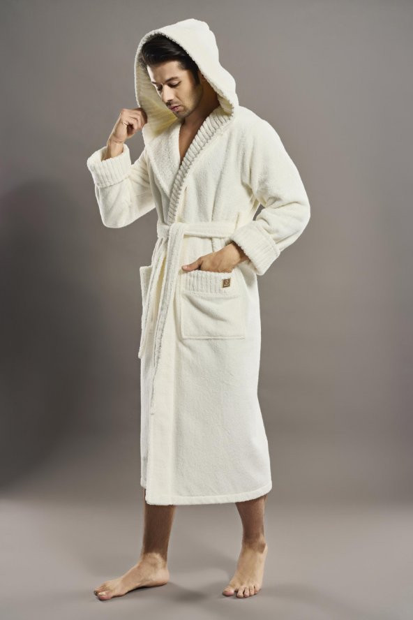 Yaka Fitilli %100 Organik Cotton  Cotton Erkek Bornozu - 3