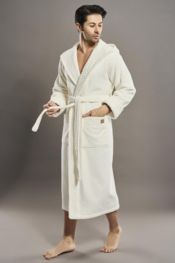 Yaka Fitilli %100 Organik Cotton  Cotton Erkek Bornozu - 6
