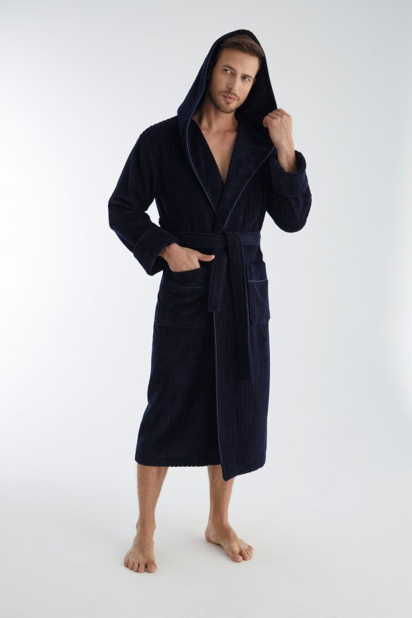 Yaka Fitilli Bambu Cotton Erkek Bornozu - 2