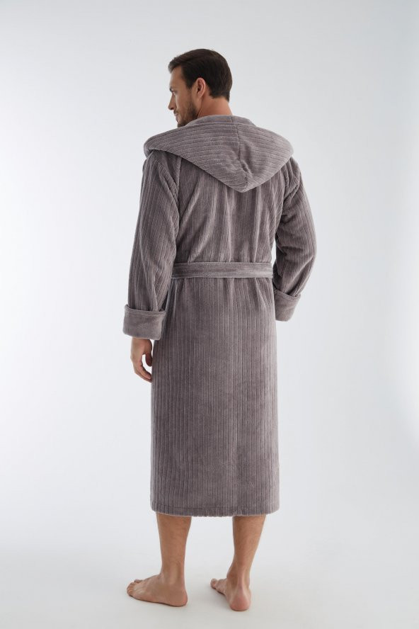 Yaka Fitilli Bambu Cotton Erkek Bornozu - 10