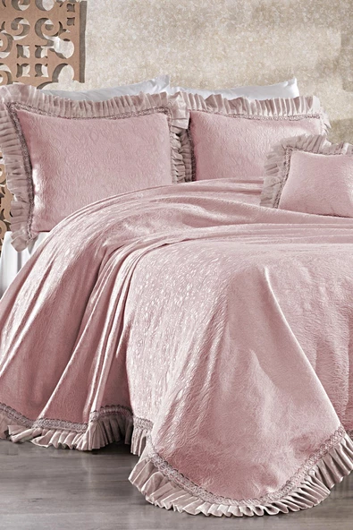 Umay Dantelli Çift Kişilik Yatak Örtüsü (7 Parça) - 8