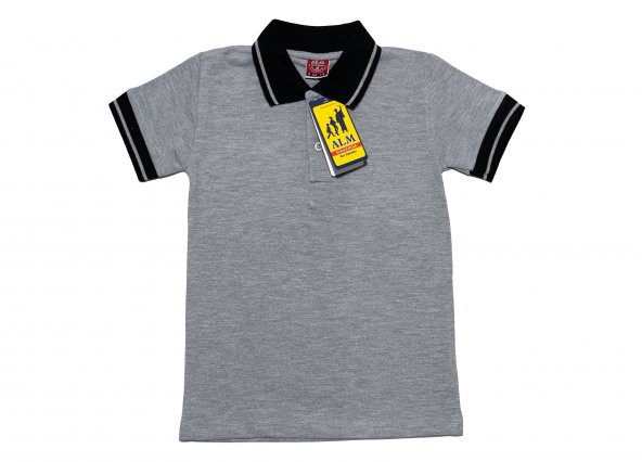 Kısa Kollu Polo Yaka Okul Tişört 5-17 yaş LAKOS Çizgili -GRİ - 3