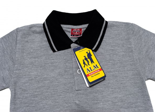 Kısa Kollu Polo Yaka Okul Tişört 5-17 yaş LAKOS Çizgili -GRİ - 4