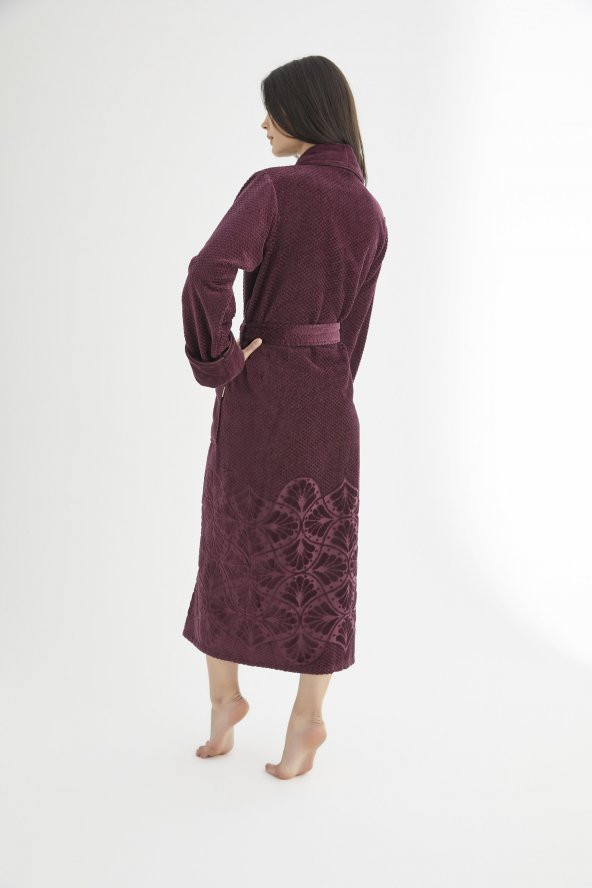 Şalyaka Jakarlı %100 Cotton Bayan Bornozu - Resim 4