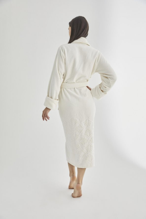 Şalyaka Jakarlı %100 Cotton Bayan Bornozu - Resim 7