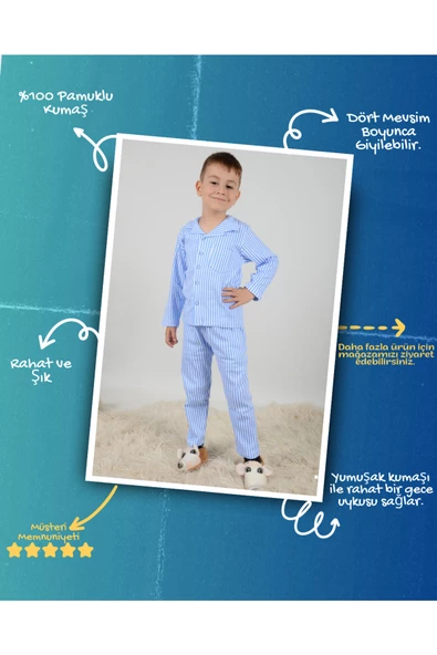 Lemoon Çizgili Düğmeli Çocuk Pijama Takımı C83294 - 2
