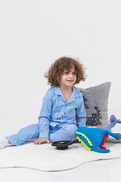 Lemoon Çizgili Düğmeli Çocuk Pijama Takımı C83294 - 9