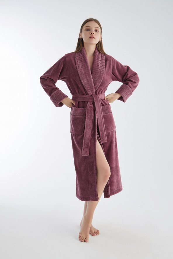 Yaka Fitilli Triga Bambu Cotton Bayan Bornozu