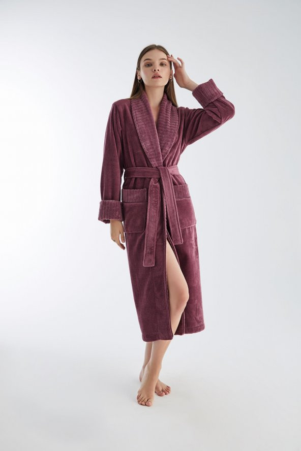Yaka Fitilli Triga Bambu Cotton Bayan Bornozu - 2