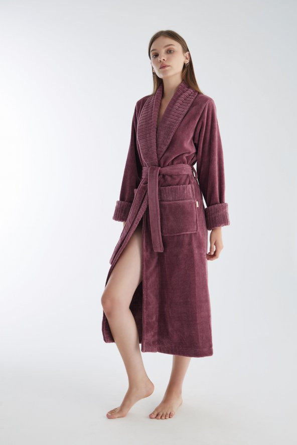Yaka Fitilli Triga Bambu Cotton Bayan Bornozu - 3