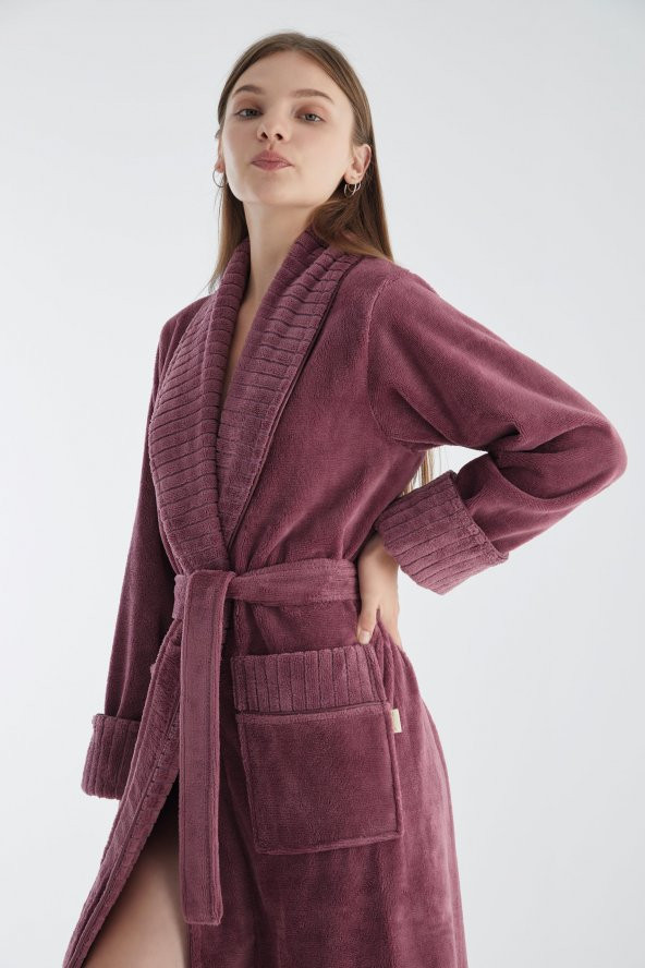 Yaka Fitilli Triga Bambu Cotton Bayan Bornozu - 4