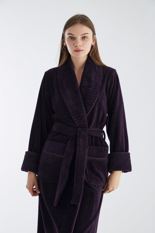 Yaka Fitilli Triga Bambu Cotton Bayan Bornozu - 6