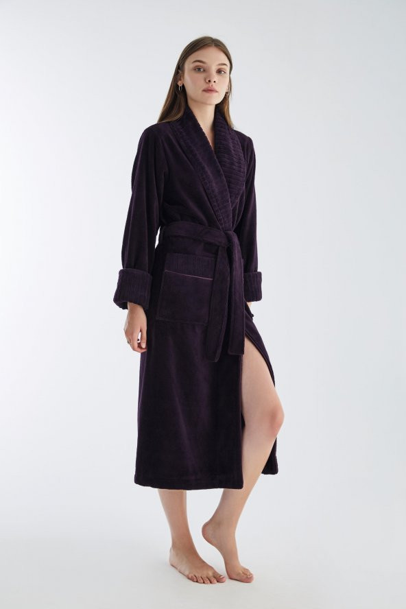Yaka Fitilli Triga Bambu Cotton Bayan Bornozu - 7
