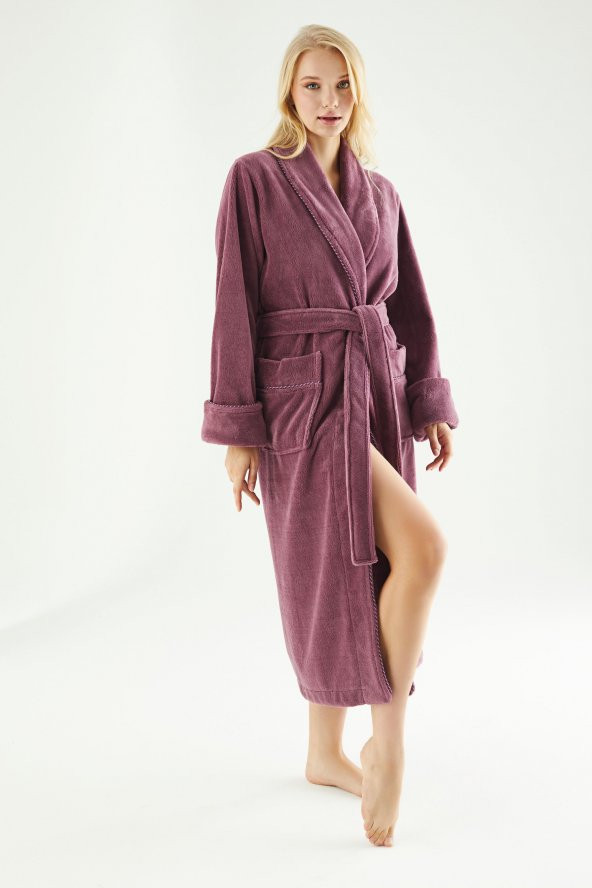 Uzun Şalyaka Triga Bambu Cotton Bayan Bornoz - 3