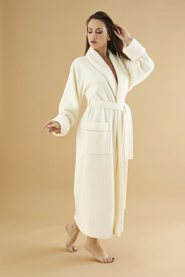 Uzun Şalyaka Triga Bambu Cotton Bayan Bornoz - 11