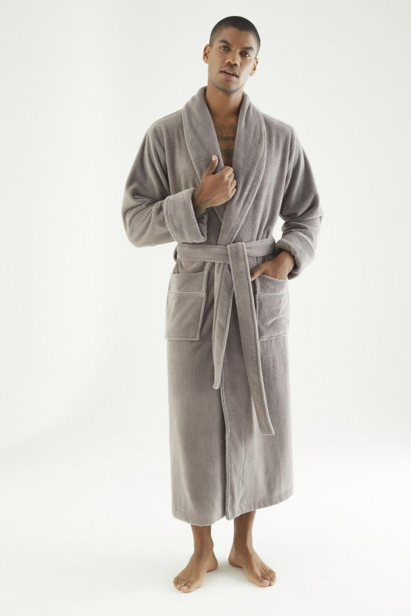 Uzun Şalyaka Triga Bambu Cotton Erkek Bornoz - 6