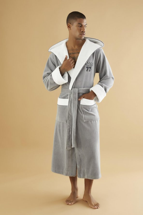 NATİONAL 77 Nakış Triga Bukle  Bambu Cotton Erkek Bornoz - 5