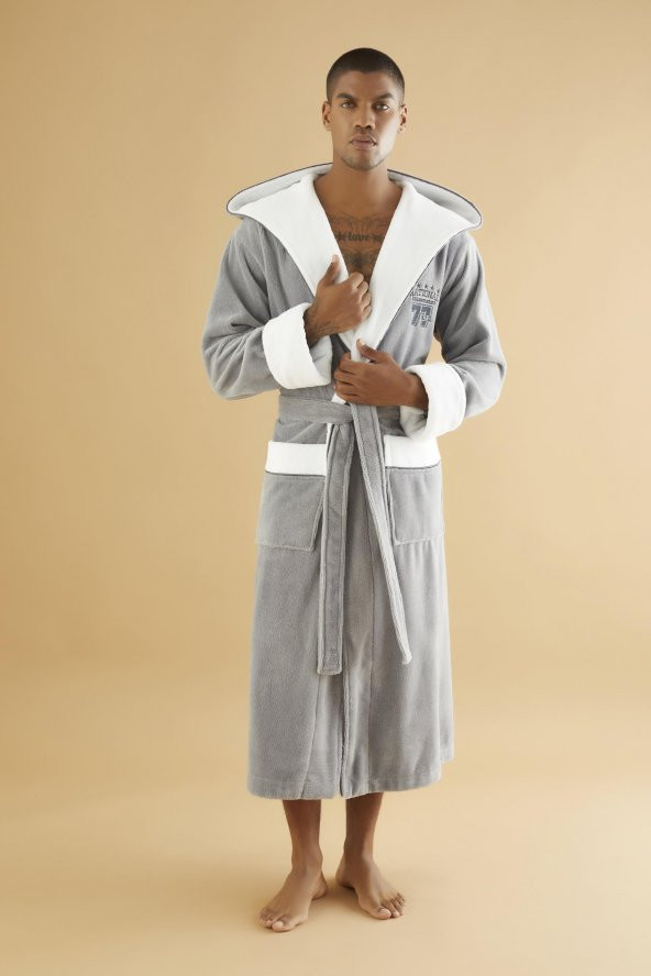 NATİONAL 77 Nakış Triga Bukle  Bambu Cotton Erkek Bornoz - 6