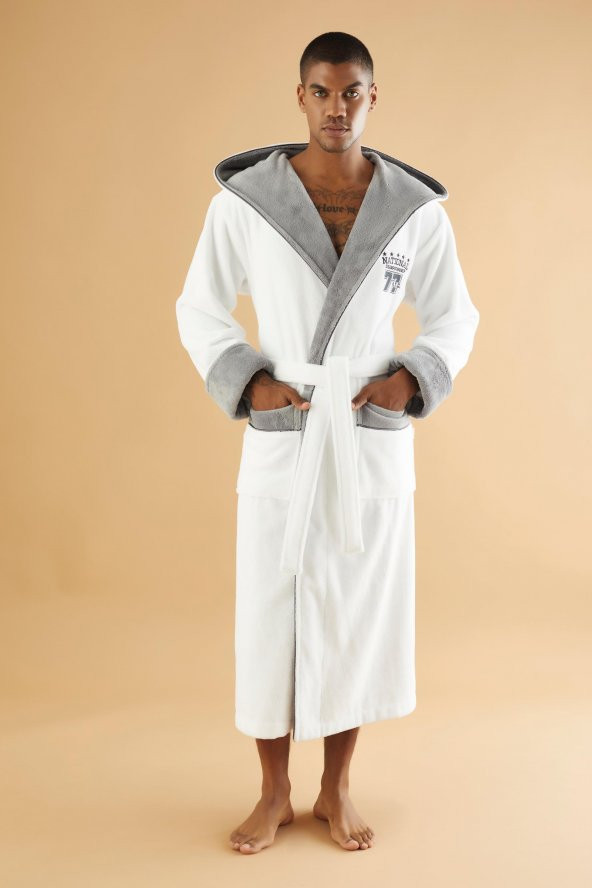 NATİONAL 77 Nakış Triga Bukle  Bambu Cotton Erkek Bornoz - 9