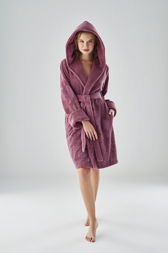 Eteği Jakarlı Triga Bambu Cotton Bayan Bornozu - 2