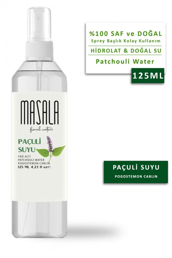 Masala Saf Paçuli Suyu 125 ml 100 Doğal Yağlı Hidrosol - Tonik Clove Floral Water Hydrosol Tonic