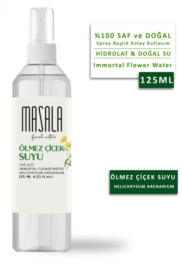 Masala Saf Ölmez Çiçek Suyu 125 ml 100 Doğal Yağlı Hidrosol - Tonik İmmortal Flower Water Hydrosol Tonic