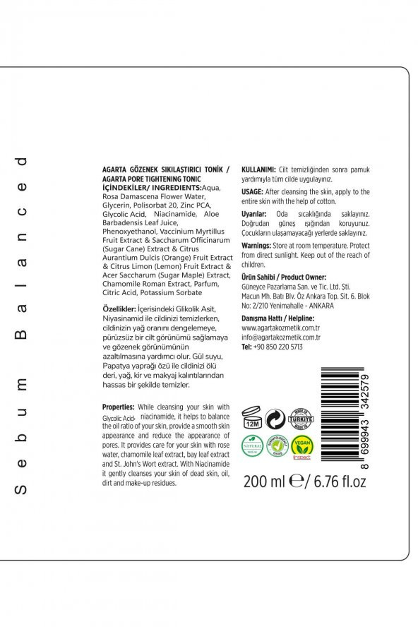 Gözenek Sıkılaştırıcı Tonik  Glycolic Acid-Niacinamide-Zinc PCA 200 ml - 5