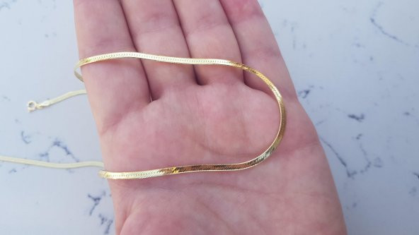 Gümüş italyan yassı zincir kolye altın  SGTL11757 - Resim 3