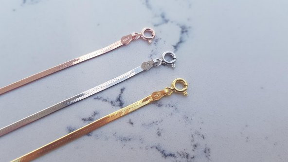 Gümüş italyan yassı zincir kolye altın  SGTL11757 - Resim 4