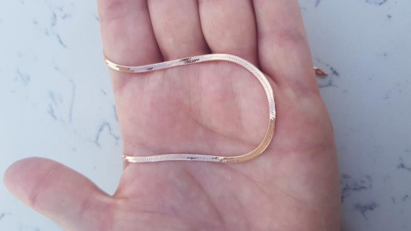 Gümüş italyan yassı zincir kolye altın  SGTL11757 - Resim 8