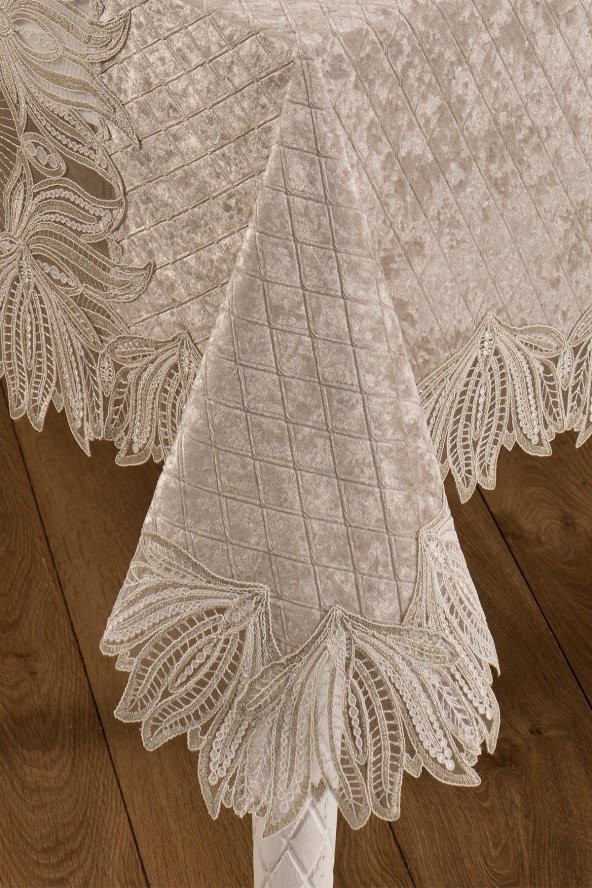 Kadife Lüks Masa Örtüsü Seti Dantelli Güpürlü 25 Parça Vels - 8