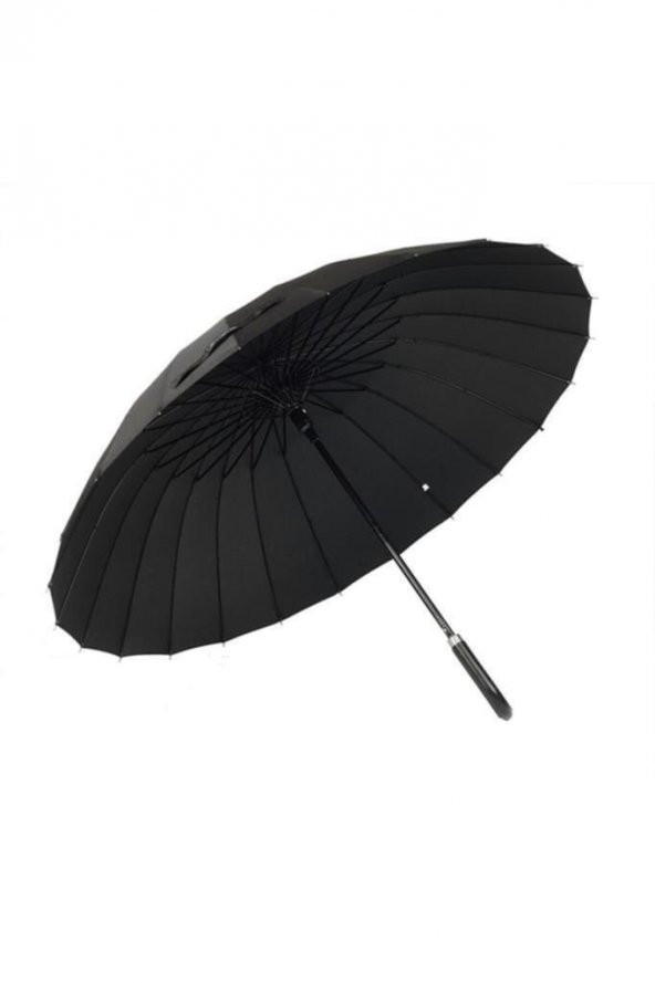 Siyah Desenli Baston 24 Fiber Tel Deri Saplı Premium Protokol Şemsiye - 7