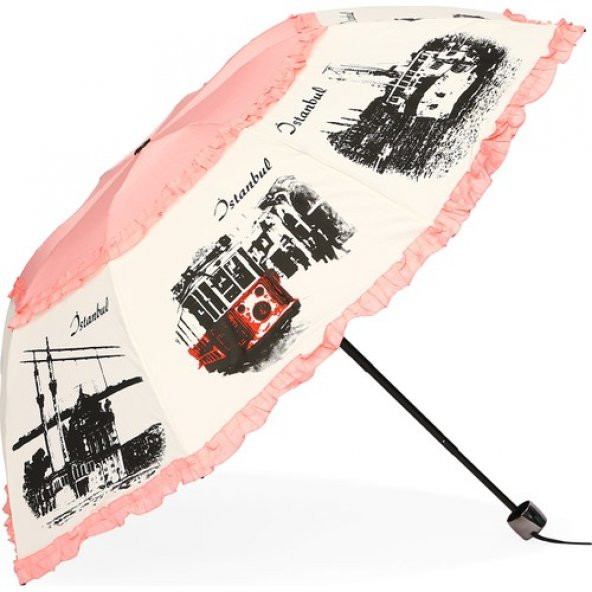 Almera Pembe İstanbul Konseptli Katlanır Şemsiye - Resim 2