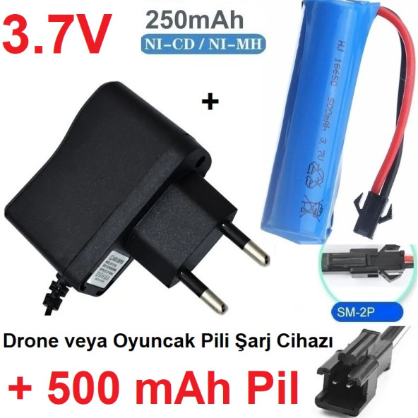 Day 3.7v 14500 500 mAh Li-on Oyuncak Pili + 220 Şarj Cihazı Siyah Soketli