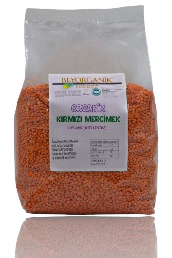 BEYORGANİK Organik Kırmızı Mercimek 2,5kg