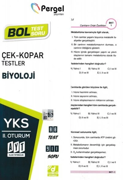 Pergel AYT Biyoloji Çek-Kopar Yaprak Test (Yeni)