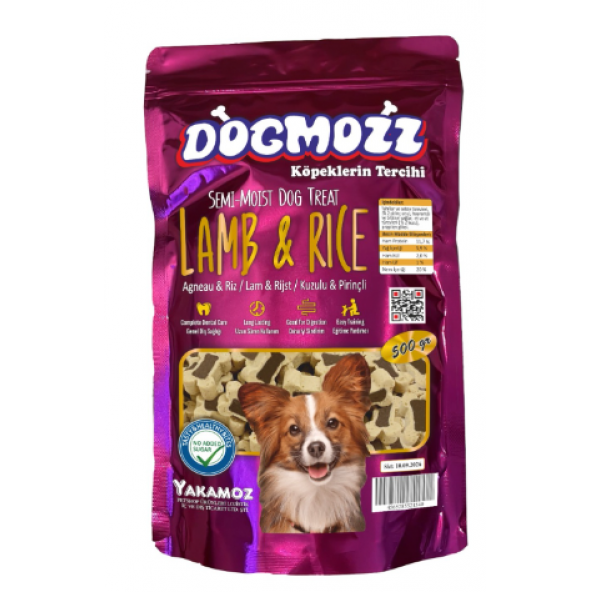 DogMozz Semi Moist Yarı Yumuşak Köpek Ödül Maması Kuzu Pirinç 500 Gr