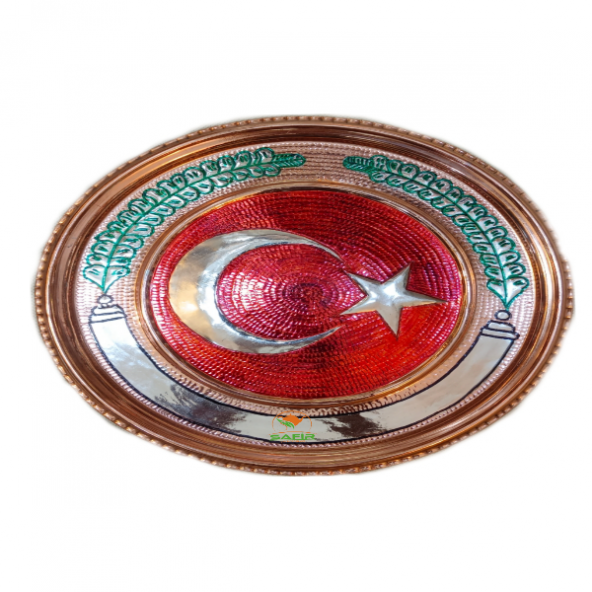Safir BAKIR TABLO TÜRK BAYRAĞI MODELLİ 25 CM EBATLI ÖZEL EL İŞÇİLİĞİ A++ KALİTE SAFİR ÇAY KAZANLARI - 3