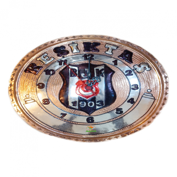 Safir BAKIR DUVAR SAATİ BEŞİKTAŞ DUVAR SAATİ ÖZEL EL İŞLEME BAKIR TARAFTAR SAATİ A++ BEŞİKTAŞ SAAT - 2